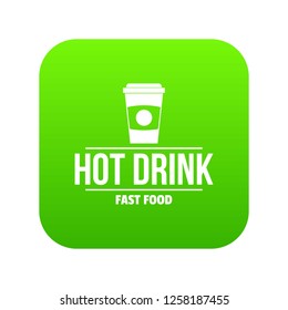 Hot drink icon green vector isolated on white background