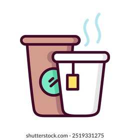 Hot drink icon in linear color style. Coffee and Tea icon in linear color style