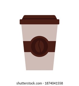 Hot drink icon in a paper cup. Vector illustration of a mug with coffee isolated on a white background.