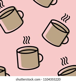Hot Drink Icon Vector, Abstract Coffee, Tea, Pink Background