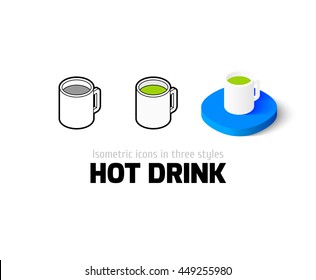 Hot drink icon, vector symbol in flat, outline and isometric style