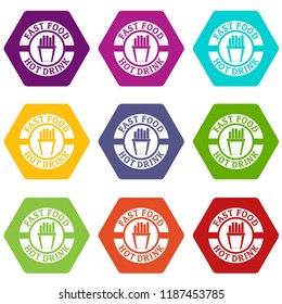 Hot drink icons 9 set coloful isolated on white for web