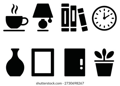 Hot drink lamp books clock vase frame door plant coffee cup