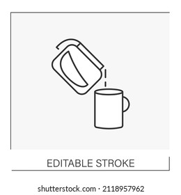  Hot drink line icon. Pour coffee into a kettle.Cafeteria. Tea and coffee concept. Isolated vector illustration. Editable stroke