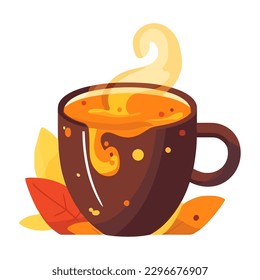 Hot drink in mug, steam rises up icon isolated