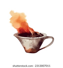 Hot drink in mug, steam rising up icon isolated