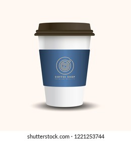 Hot drink paper cup with mockup sleeve vector