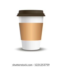 Hot drink paper cup with mockup sleeve vector