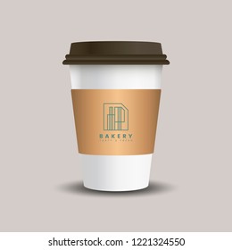 Hot drink paper cup with mockup sleeve vector