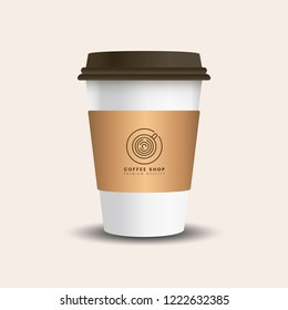 Hot drink paper cup with mockup sleeve vector