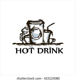 Hot drink set hand drawn simple sketch vector illustration