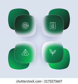 Hot drink set icon. Coffee beans, tea bag, latte, americano, cappuccino, cafe, break time, beverage, hot, cold. Drink concept. Glassmorphism. Vector line icon for Business and Advertising.
