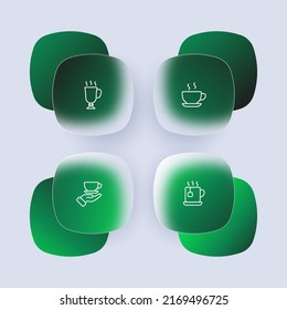 Hot drink set icon. Mug, cup, coffee, care, steam, evaporation, care, cafe, barista, drink. Beverage concept. Glassmorphism style. Vector line icon for Business and Advertising
