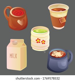 hot drink set with various cup model vector illustration
