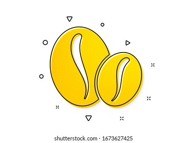 Hot drink sign. Coffee beans icon. Whole bean beverage symbol. Yellow circles pattern. Classic coffee beans icon. Geometric elements. Vector