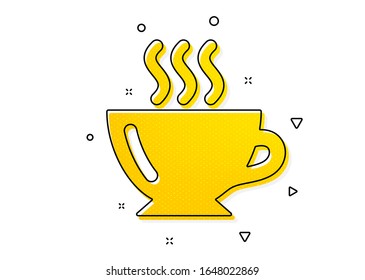 Hot drink sign. Coffee cup icon. Cappuccino symbol. Yellow circles pattern. Classic coffee icon. Geometric elements. Vector