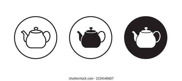 Signo de bebida caliente. Icono del café. Té de vidrio. Pozo de té, hervidor de agua. Botón de iconos de la tetera, vector, signo, símbolo, logotipo, ilustración, trazo editable, estilo de diseño plano aislado en pictograma lineal blanco