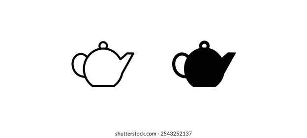 Signo de bebida caliente. Icono de la olla de café. Taza de cristal de té. Tetera, hervidor de agua. Botón, Vector, signo, símbolo, logotipo, ilustración, movimiento editable, estilo de diseño plano aislado en pictograma lineal blanco