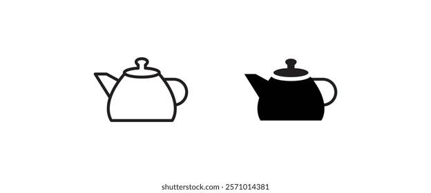 Hot drink sign. Coffee pot icon. Tea glass mug. Tea pot, kettle. Teapot icons button, vector, sign, symbol, logo, illustration, editable stroke, flat design style isolated on white linear pictogram