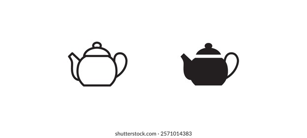 Hot drink sign. Coffee pot icon. Tea glass mug. Tea pot, kettle. Teapot icons button, vector, sign, symbol, logo, illustration, editable stroke, flat design style isolated on white linear pictogram