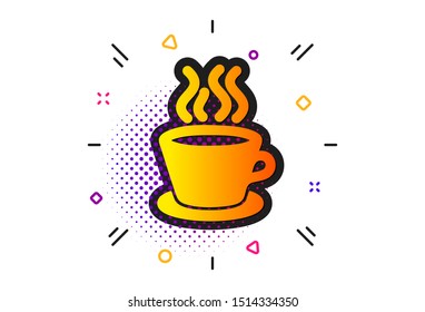 Hot drink sign. Halftone circles pattern. Tea or Coffee icon. Fresh beverage symbol. Classic flat tea cup icon. Vector