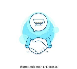 Hot drink sign. Handshake deal complex icon. Bombon coffee icon. Beverage symbol. Agreement shaking hands banner. Bombon coffee sign. Vector