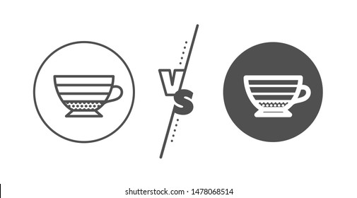 Hot drink sign. Versus concept. Cappuccino coffee icon. Beverage symbol. Line vs classic cappuccino icon. Vector