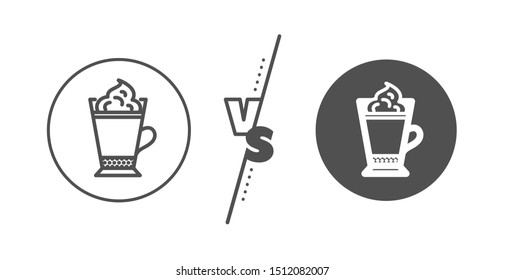 Hot drink sign. Versus concept. Latte coffee with Whipped cream icon. Beverage symbol. Line vs classic latte coffee icon. Vector