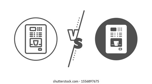Hot drink sign. Versus concept. Coffee vending machine line icon. Fresh beverage symbol. Line vs classic coffee vending icon. Vector