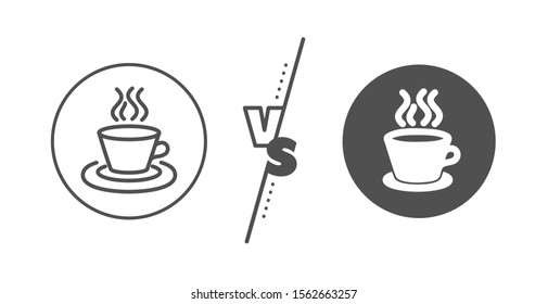 Hot drink sign. Versus concept. Tea or Coffee line icon. Fresh beverage symbol. Line vs classic tea cup icon. Vector