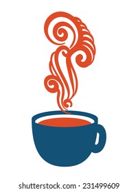 Hot drink symbol with curly steam, aroma