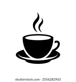 Hot drink vector black icon. Stylized black mug of tea or coffee on white background.