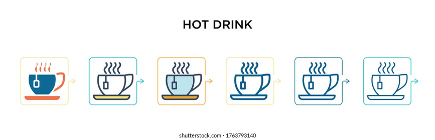 Hot drink vector icon in 6 different modern styles. Black, two colored hot drink icons designed in filled, outline, line and stroke style. Vector illustration can be used for web, mobile, ui