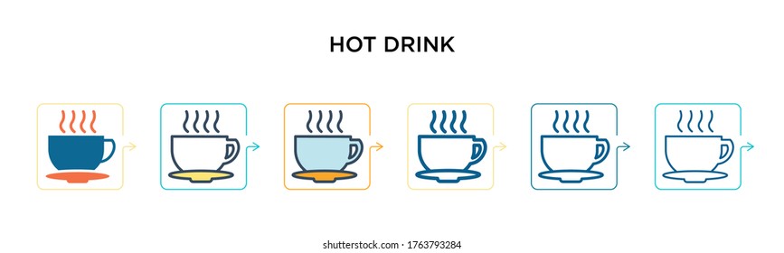 Hot drink vector icon in 6 different modern styles. Black, two colored hot drink icons designed in filled, outline, line and stroke style. Vector illustration can be used for web, mobile, ui