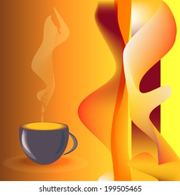 Hot Drink.Abstract Figure And Cup With Hot Drink.  Over A Cup  The Smoke Rises Up.