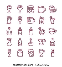 hot drinks and beverages icon set over white background, line style, vector illustration