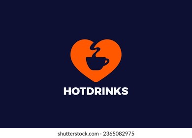 Hot Drinks Coffee Tea Cup in Heart Logo Vector Cafe Bar Negative space style.