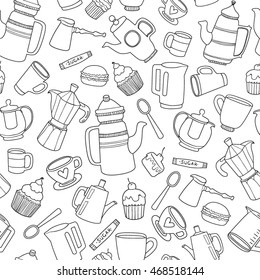 Hot drinks and desserts seamless pattern
