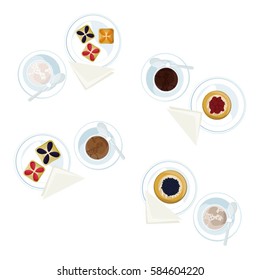 Hot drinks and fruit pies - vector illustration