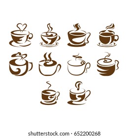 hot drinks icon set flat color