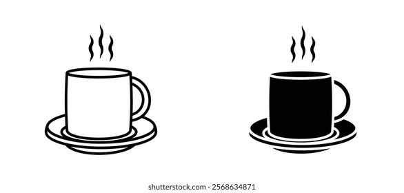 Hot drinks icons in outline and fill. vector illustration for ui.