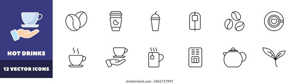 Conjunto de iconos de bebidas calientes. Iconos de café. Estilo lineal. Iconos vectoriales