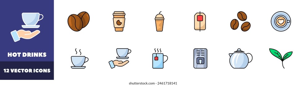 Hot drinks icons set. Coffee and tea icons. Flat style. Vector icons