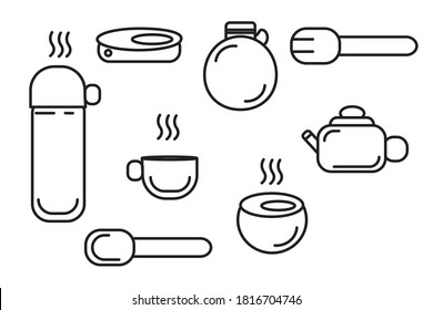 hot drinks icons set kettle, thermos, utensils