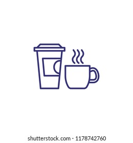 Hot drinks line icon. Coffee, tea, takeaway drink. Restaurant concept. Vector illustration can be used for topics like drinks, menu, coffee break