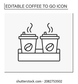 Hot drinks line icon. Two fragrant morning coffee takeaways in a paper cup. Coffee to go concept. Isolated vector illustration. Editable stroke