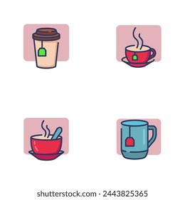 Hot drinks line icoon set. Cup of tea, hot chocolate, coffee, takeaway drink. Beverage or breakfast concept. Vector illustration symbol element for web design and apps