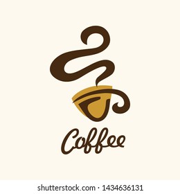 Hot drinks mug Logotype concept icon. Coffee cup foam Logo design vector template. 