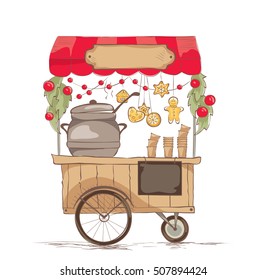 Hot drinks on wheels./ Vector illustration on the theme of street food.