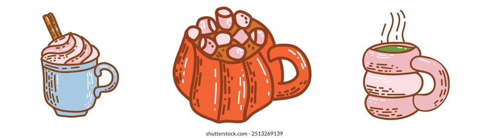 Hot drinks set in cute simple style